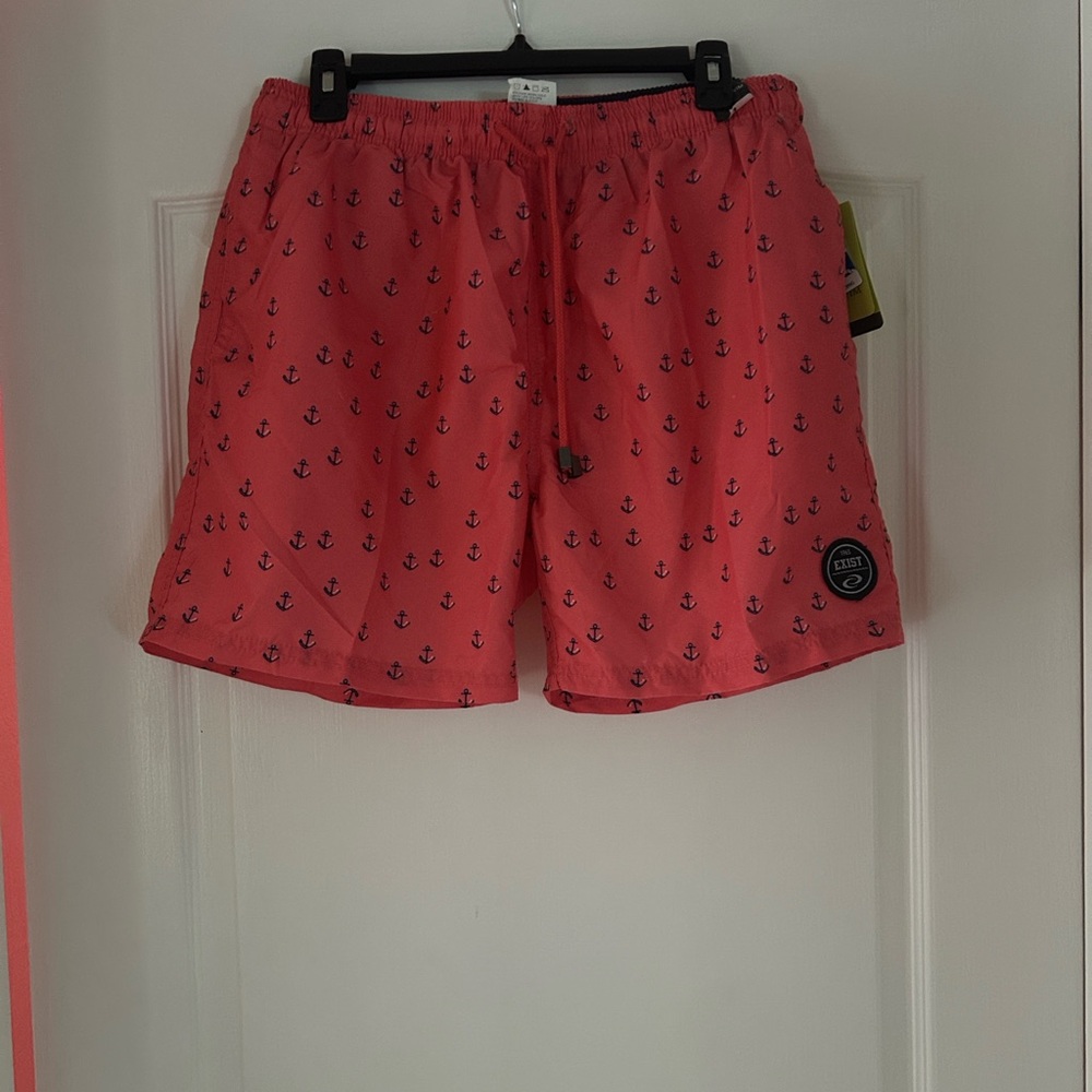 Coral Anchor Print Swim Trunks